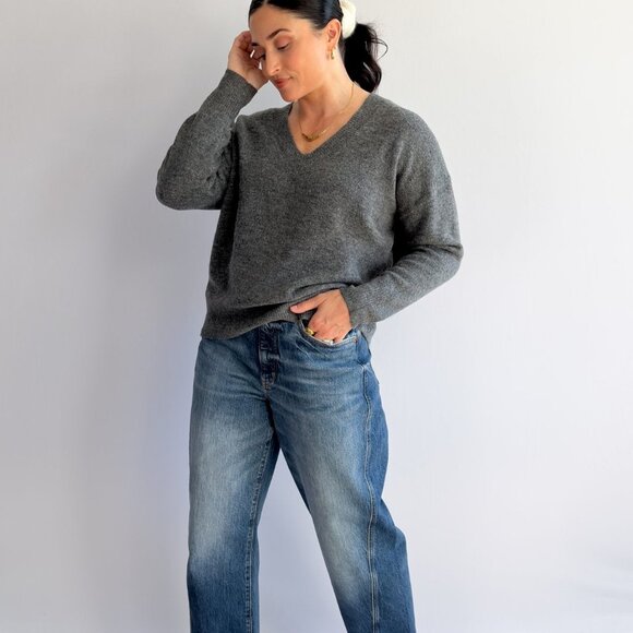 Women’s Grey V-Neck Sweater – Soft Knit Lightweight Pullover - Picture 8 of 9